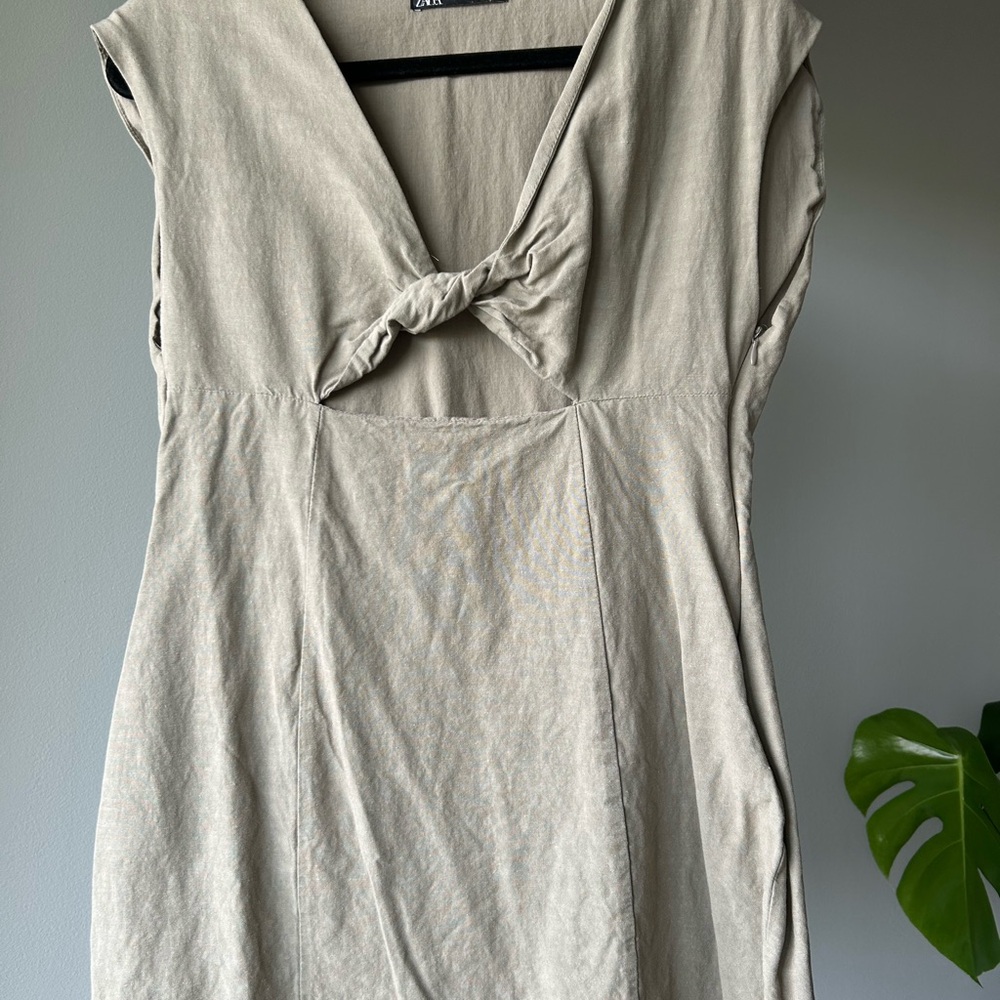 Zara Taupe Dress with Black Accent